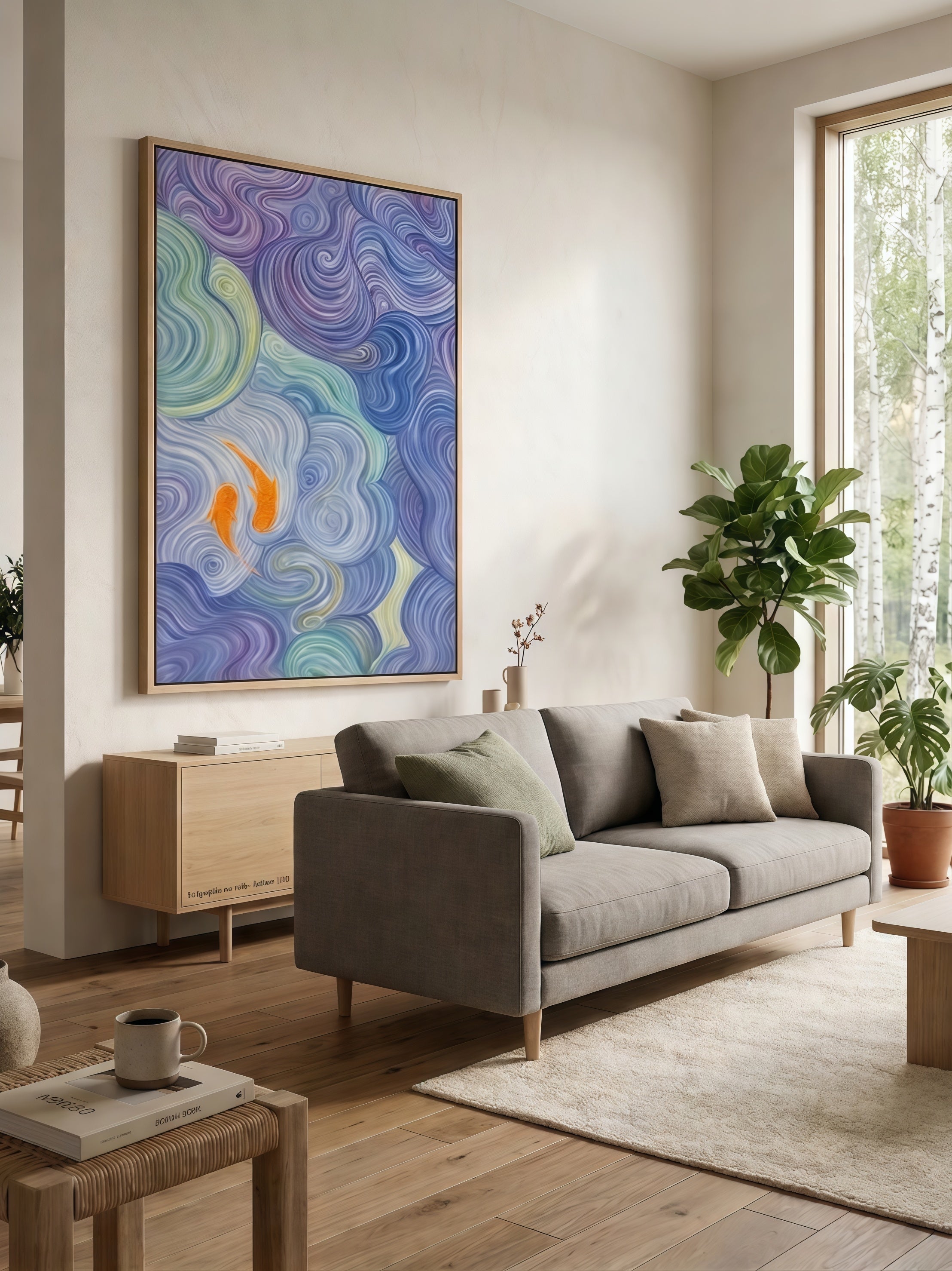 "Vortex of Koi" Modern Organic Abstract Canvas Wall Art