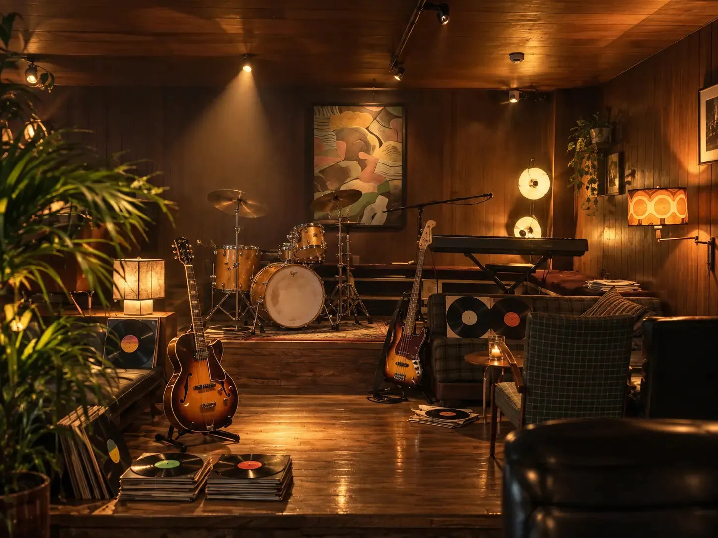Atmospheric music room filled with design objects